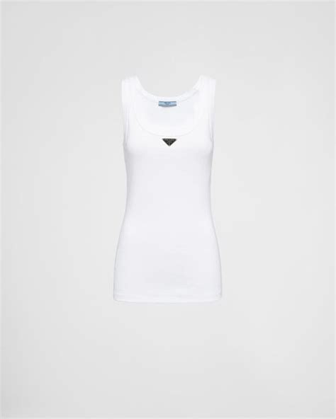 White Ribbed Knit Jersey Tank Top 